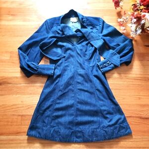 Kate Spade New York Womens V-Neck Tie Neck Long Sleeve Blue Denim Sz 2 Cotton